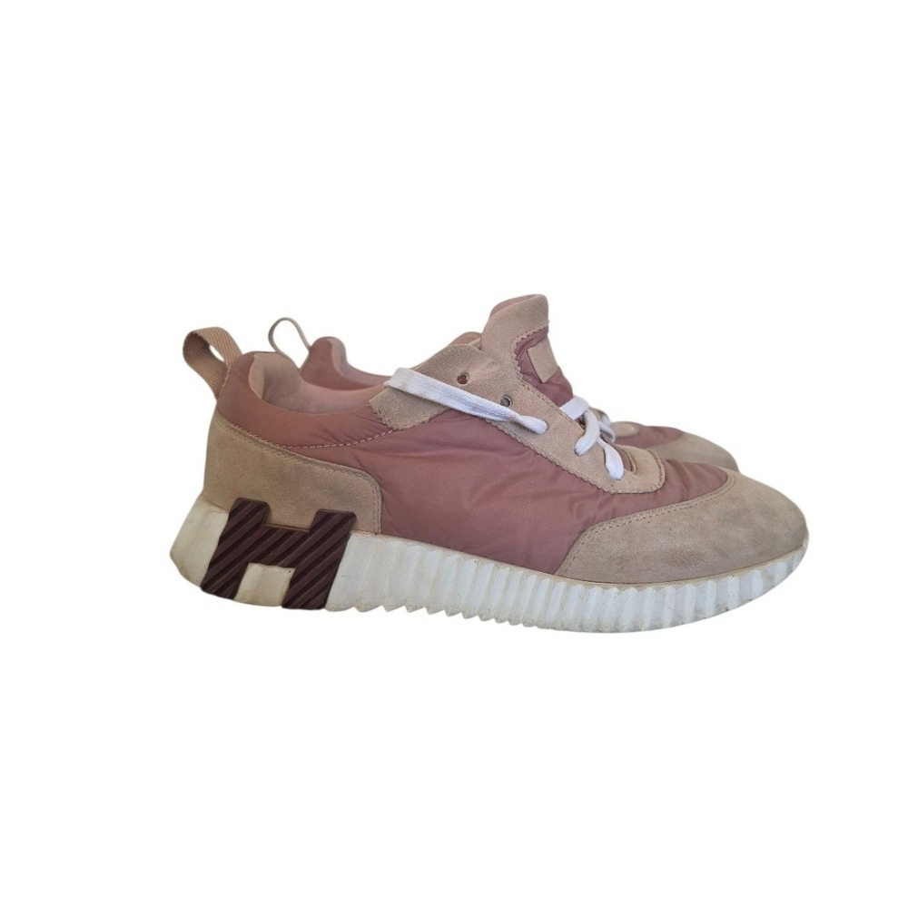 HERMES Rose Opaline Goat Leather Suede Parachute Bouncing Sneakers sz 37 US 6.5